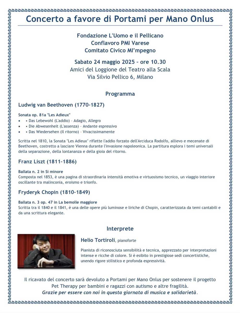 Concerto a favore di Portami per Mano Onlus
